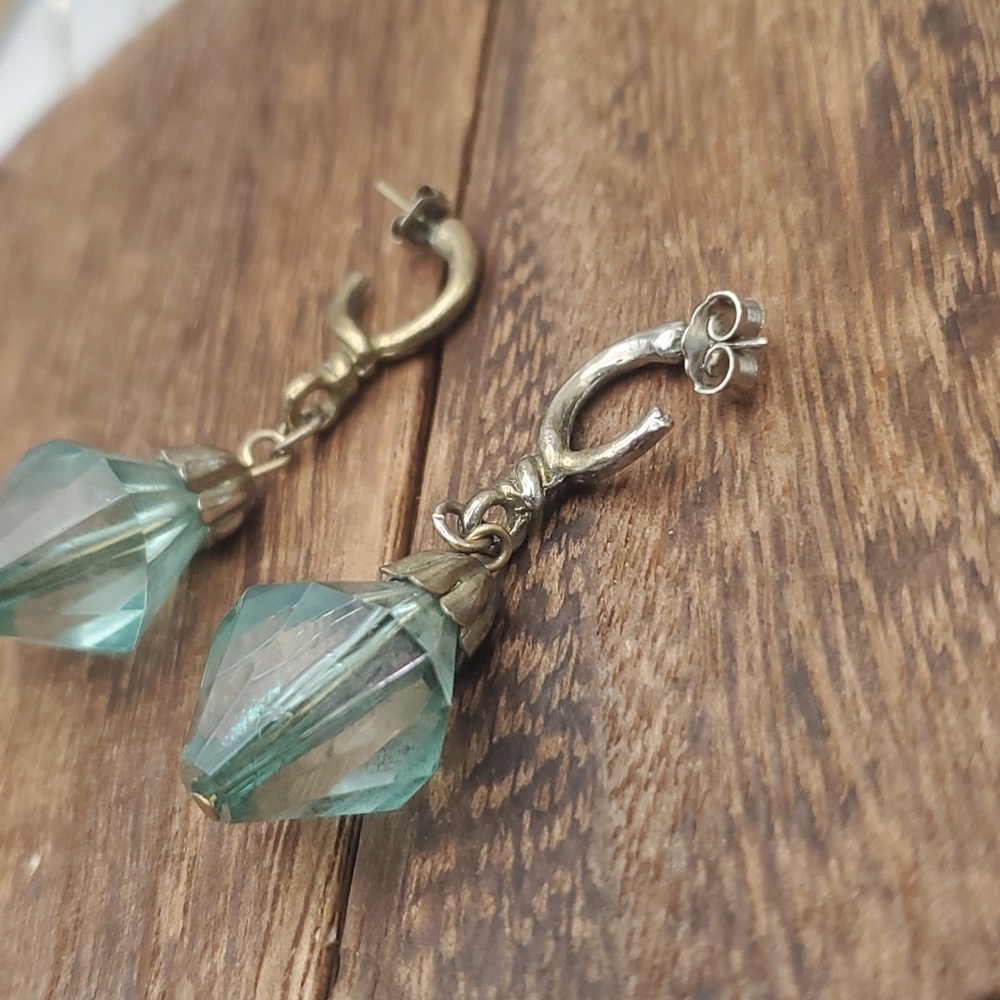 E138 sterling faceted chandelier drop earrings for pierced ears - Picture 2 of 3